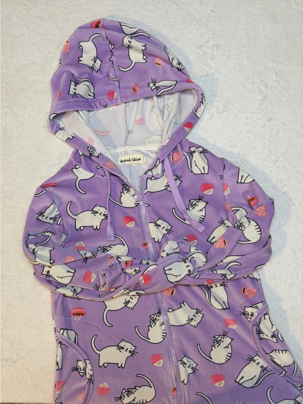 Cat-Print Zip Hooded Pajama Onesie